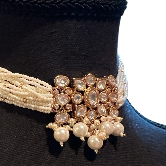 🎁 22K gold plated Kundan choker necklace  New Dehli India. Pearls and palki. - Picture 13 of 17